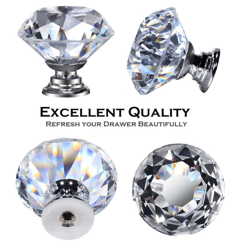 DeELF Outlet 26 pcs Glass Cabinet Knobs Crystal Drawer Pulls Clear 30 mm Diamond for Kitchen, Bathroom Cabinet, Dresser and Cupboard by DeElf - Image 5